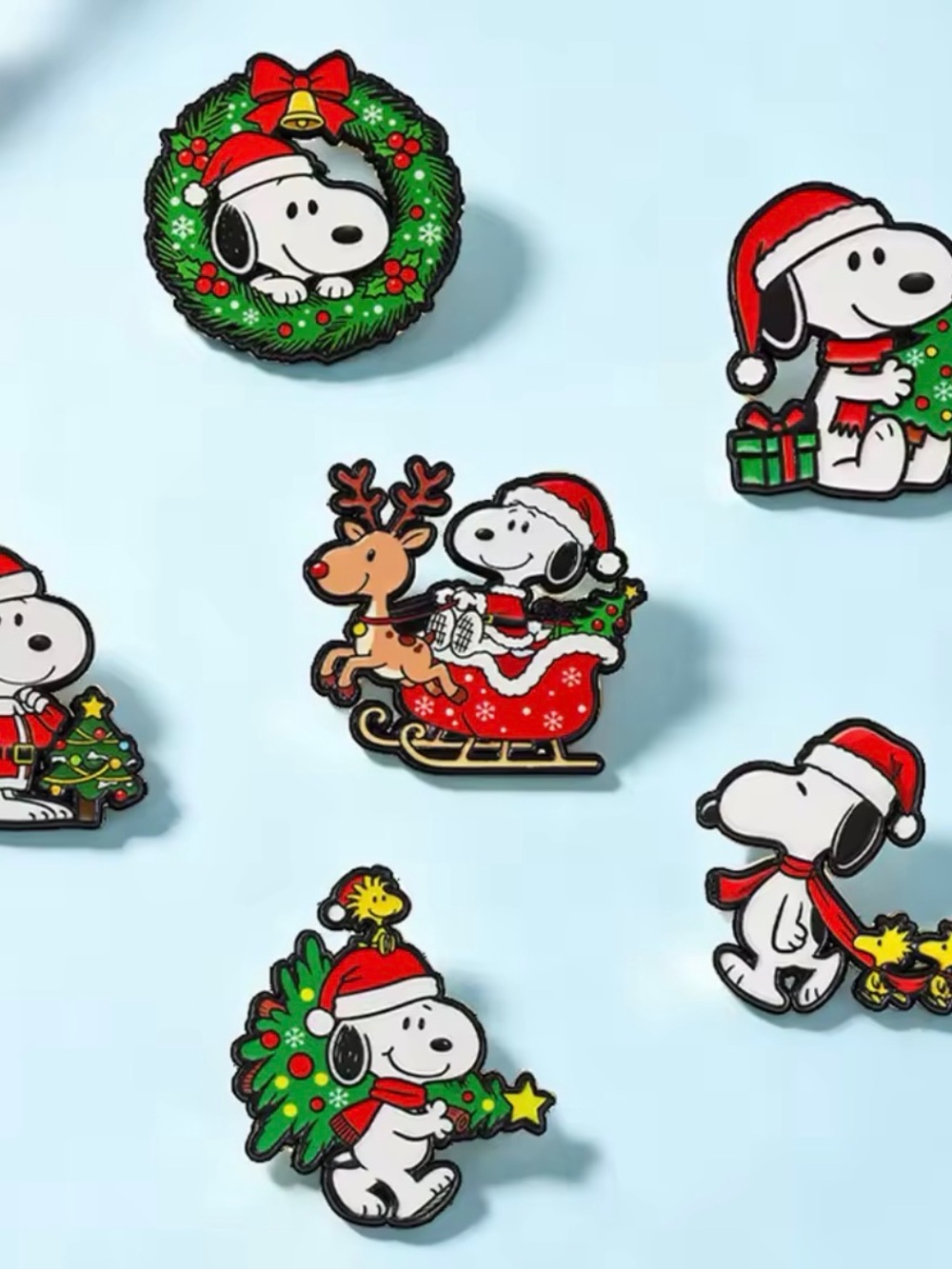 Set of 6 Peanuts Snoopy Christmas Enamel Pins Lot Holiday Stocking Stuffers New - Picture 2 of 6